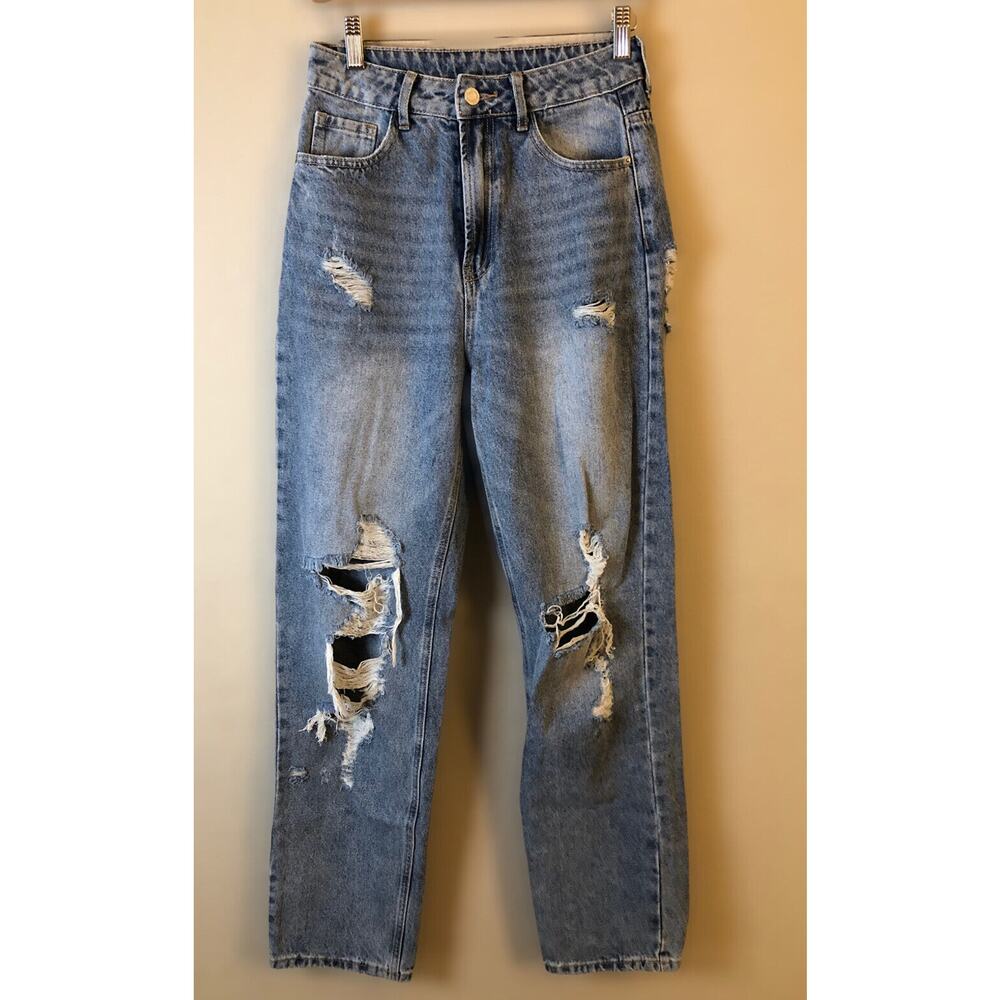 Women's Jeans Distressed Mom Jeans Pants HIGH‎ Waist Sz 27x32, 13” Rise